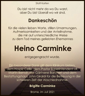 Traueranzeige von Heino Carminke von UEL