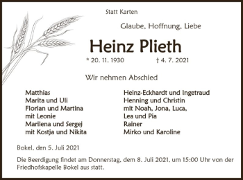 Traueranzeige von Heinz Plieth von UEL