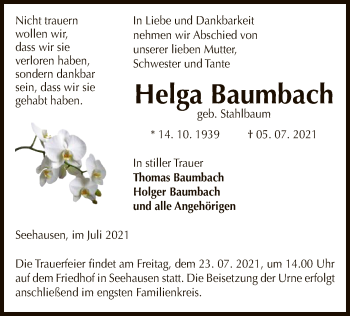 Traueranzeige von Helga Baumbach von UEL