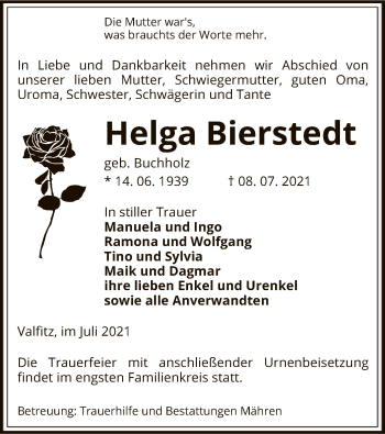 Traueranzeige von Helga Bierstedt von UEL