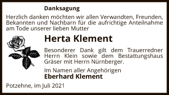 Traueranzeige von Herta Klement von UEL