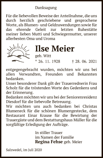 Traueranzeige von Ilse Meier von UEL