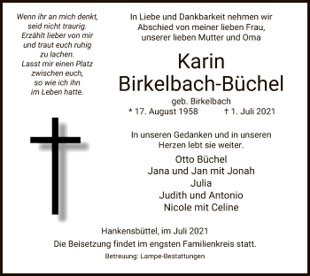 Traueranzeige von Karin Birkelbach-Büchel von UEL