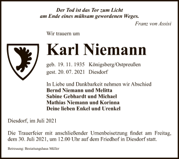 Traueranzeige von Karl Niemann von UEL