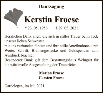 Traueranzeige von Kerstin Froese von UEL
