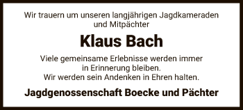 Traueranzeige von Klaus Bach von UEL