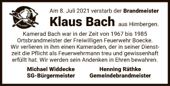 Traueranzeige von Klaus Bach von UEL