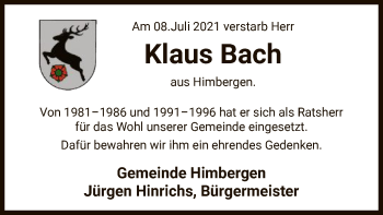 Traueranzeige von Klaus Bach von UEL