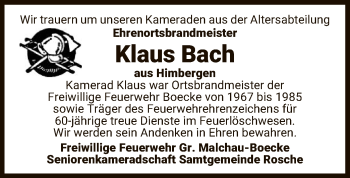 Traueranzeige von Klaus Bach von UEL