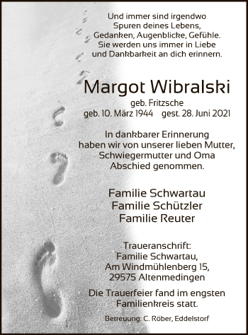 Traueranzeige von Margot Wibralshi von UEL