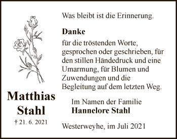 Traueranzeige von Matthias Stahl von UEL