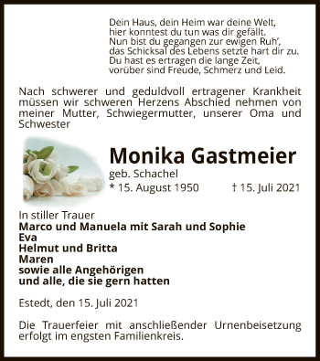 Traueranzeige von Monika Gastmeier von UEL