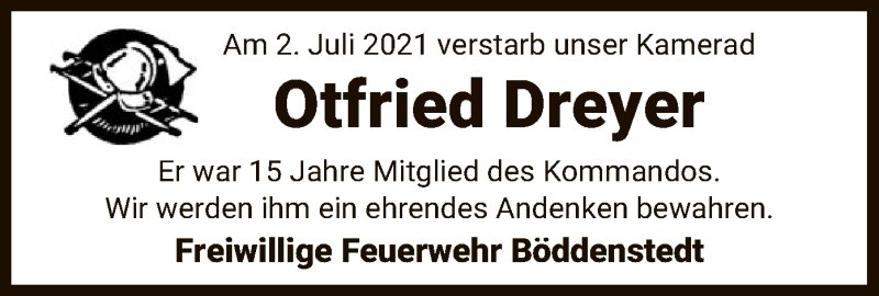  Traueranzeige für Otfried Dreyer vom 07.07.2021 aus UEL