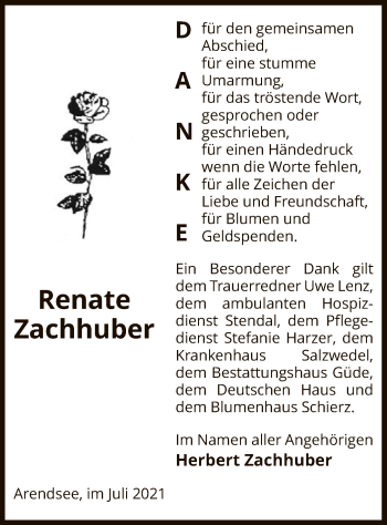 Traueranzeige von Renate Zachhuber von UEL