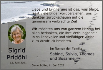 Traueranzeige von Sigrid Pridöhl von UEL