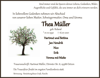 Traueranzeige von Thea Müller von UEL