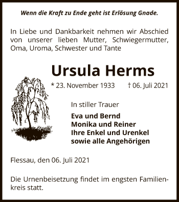 Traueranzeige von Ursula Herms von UEL