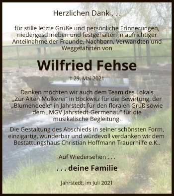 Traueranzeige von Wilfried Fehse von UEL