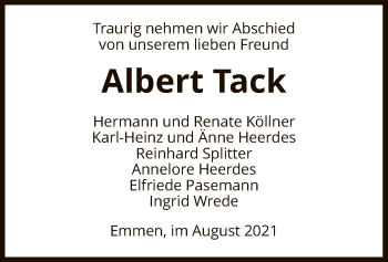 Traueranzeige von Albert Tack von UEL