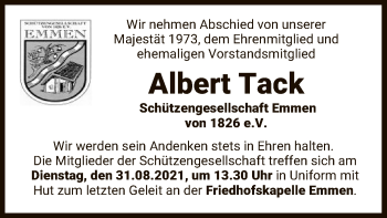 Traueranzeige von Albert Tack von UEL