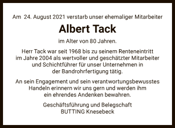 Traueranzeige von Albert Tack von UEL