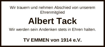 Traueranzeige von Albert Tack von UEL