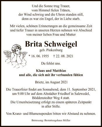 Traueranzeige von Brita Schweigel von UEL