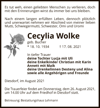 Traueranzeige von Cecylia Wolke von UEL