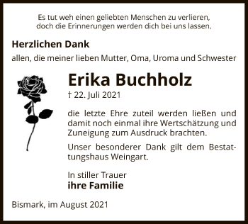 Traueranzeige von Erika Buchholz von UEL