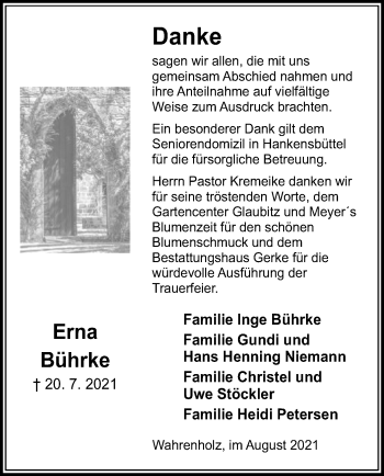 Traueranzeige von Erna Bührke von UEL