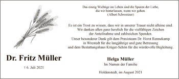 Traueranzeige von Fritz Müller von UEL