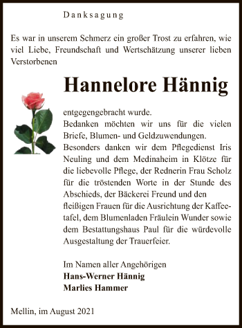 Traueranzeige von Hannelore Hännig von UEL