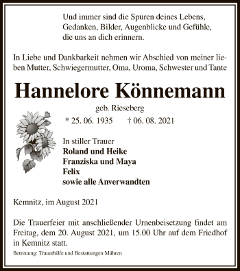 Traueranzeige von Hannelore Könnemann von UEL