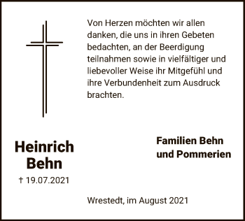 Traueranzeige von Heinrich Behn von UEL