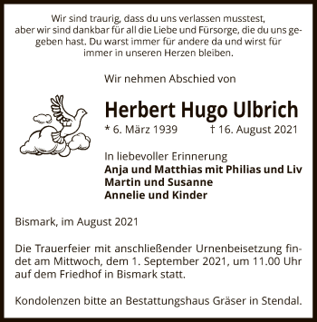 Traueranzeige von Herbert Hugo Ulbrich von UEL