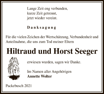 Traueranzeige von Hiltraud Seeger von UEL