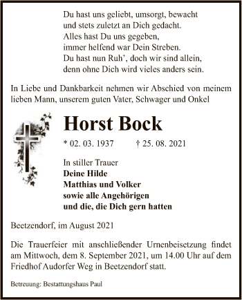 Traueranzeige von Horst Bock von UEL
