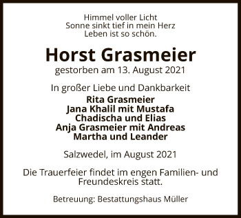Traueranzeige von Horst Grasmeier von UEL