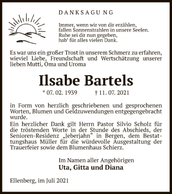 Traueranzeige von Ilsabe Bartels von UEL