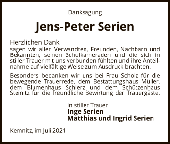 Traueranzeige von Jens-Peter Serien von UEL