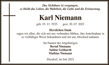 Traueranzeige von Karl Niemann von UEL