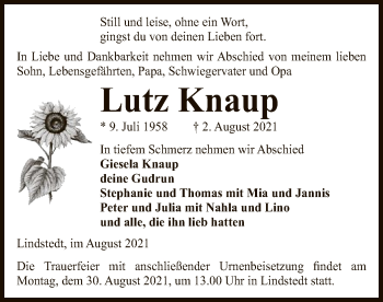 Traueranzeige von Lutz Knaup von UEL