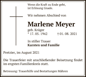 Traueranzeige von Marlene Meyer von UEL