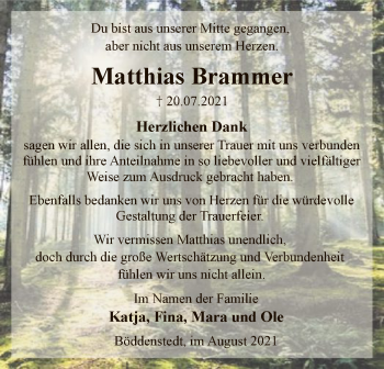 Traueranzeige von Matthias Brammer von UEL