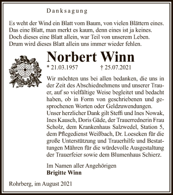 Traueranzeige von Norbert Winn von UEL