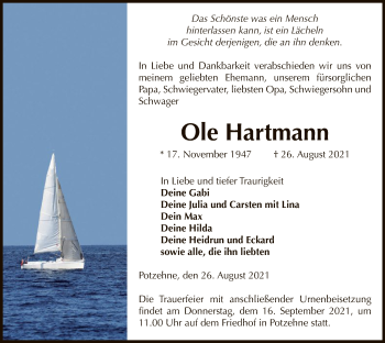 Traueranzeige von Ole Hartmann von UEL