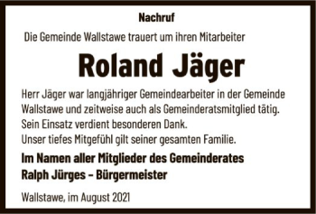 Traueranzeige von Roland Jäger von UEL