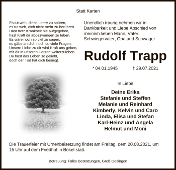 Traueranzeige von Rudolf Trapp von UEL