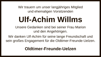 Traueranzeige von Ulf-Achim Willms von UEL