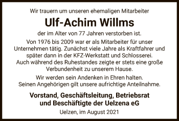 Traueranzeige von Ulf-Achim Willms von UEL